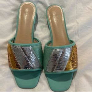 PNKElephant Stripes Sequin Mules NWOT size 8